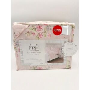 Rachel Ashwell The Farmhouse King Romantic Cotton Sheet Set Pink Floral Shabby